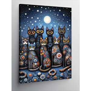Kanvas Tablo Gece Mavisi Kedi Ailesi