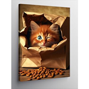 Kanvas Tablo Kahve Çuvalında Kedi