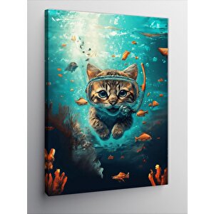 Kanvas Tablo Balıklarla Yüzen Kedi
