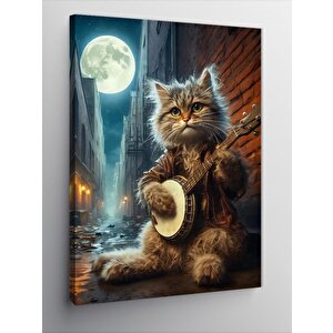 Kanvas Tablo Cümbüş Çalan Kedi 70x100 cm