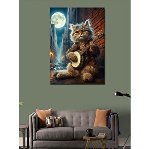 Kanvas Tablo Cümbüş Çalan Kedi 70x100 cm