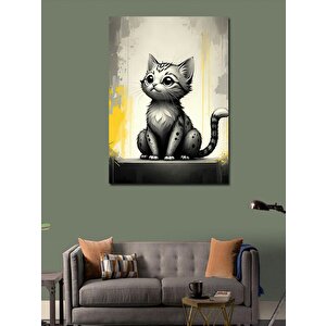 Kanvas Tablo Şaşkın Kedi Çizimi 100x140 cm