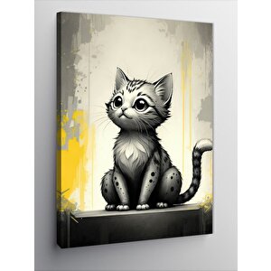 Kanvas Tablo Şaşkın Kedi Çizimi 70x100 cm