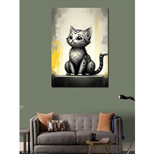 Kanvas Tablo Şaşkın Kedi Çizimi 70x100 cm