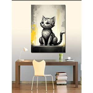 Kanvas Tablo Şaşkın Kedi Çizimi