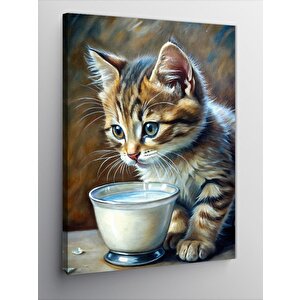 Kanvas Tablo Süt İçen Yavru Kedi 100x140 cm