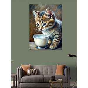 Kanvas Tablo Süt İçen Yavru Kedi 100x140 cm