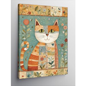 Kanvas Tablo Patchwork Kedi Deseni 100x140 cm