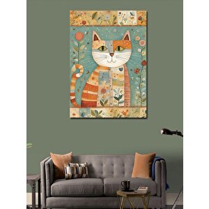 Kanvas Tablo Patchwork Kedi Deseni 100x140 cm