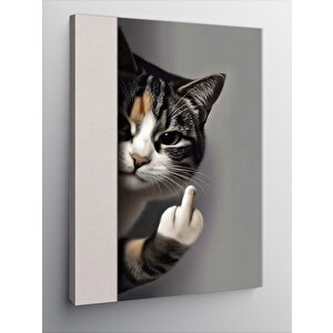 Kanvas Tablo Orta Parmak Gösteren Kedi 70x100 cm