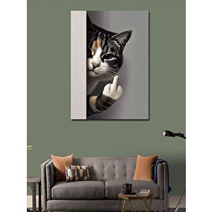Kanvas Tablo Orta Parmak Gösteren Kedi 70x100 cm