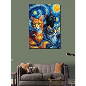 Kanvas Tablo Van Gogh Tarzı Kediler 70x100 cm