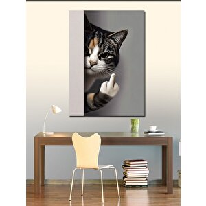 Kanvas Tablo Orta Parmak Gösteren Kedi