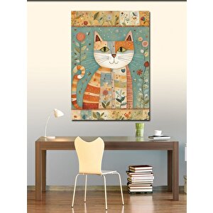 Kanvas Tablo Patchwork Kedi Deseni