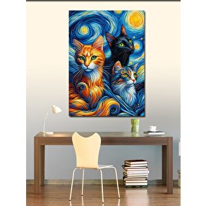 Kanvas Tablo Van Gogh Tarzı Kediler 100x140 cm
