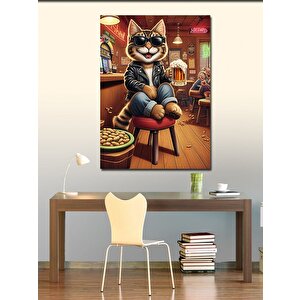 Kanvas Tablo Pizza Yiyen Kedi