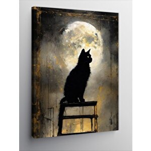 Kanvas Tablo Ay Işığında Kedi Silüeti