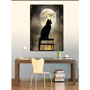 Kanvas Tablo Ay Işığında Kedi Silüeti