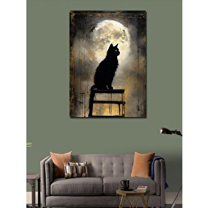 Kanvas Tablo Ay Işığında Kedi Silüeti