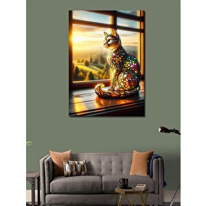 Kanvas Tablo Pencere Kedisi 100x140 cm