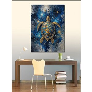 Kanvas Tablo Mavi Boyalar Ve Kaplumbağa 50x70 cm