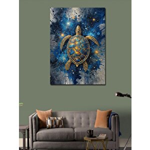 Kanvas Tablo Mavi Boyalar Ve Kaplumbağa 50x70 cm