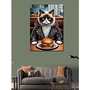 Kanvas Tablo Hamburger Yiyen Kedi