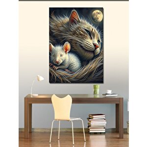 Kanvas Tablo Uyuyan Kedi Ve Yavru Fare