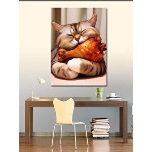 Kanvas Tablo Tavuk Yiyen Kedi