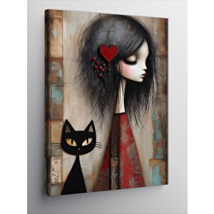 Kanvas Tablo Kedi Ve Kız 100x140 cm