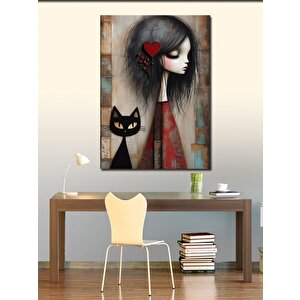 Kanvas Tablo Kedi Ve Kız 100x140 cm