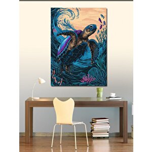 Kanvas Tablo Sörf Yapan Kaplumbağa 100x140 cm