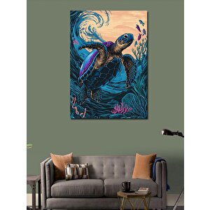 Kanvas Tablo Sörf Yapan Kaplumbağa 100x140 cm