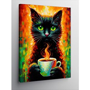 Kanvas Tablo Kahve İçen Kedi 70x100 cm