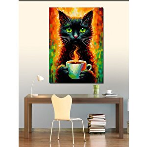 Kanvas Tablo Kahve İçen Kedi
