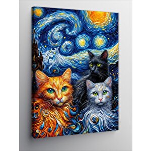 Kanvas Tablo Kedi Yıldızlar