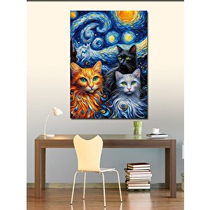 Kanvas Tablo Kedi Yıldızlar