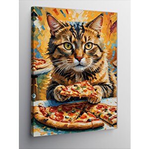 Kanvas Tablo Pizza Yiyen Kedi 70x100 cm