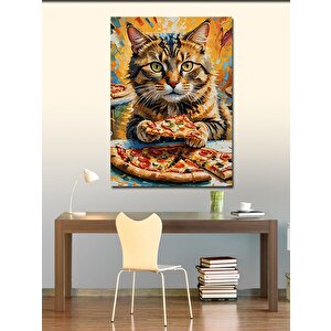 Kanvas Tablo Pizza Yiyen Kedi 70x100 cm