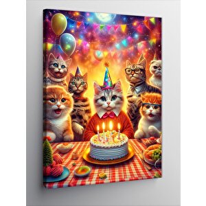 Kanvas Tablo Kedi Doğum Günü Partisi