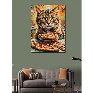 Kanvas Tablo Pizza Yiyen Kedi