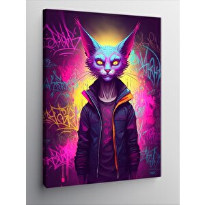 Kanvas Tablo Neon Kedi