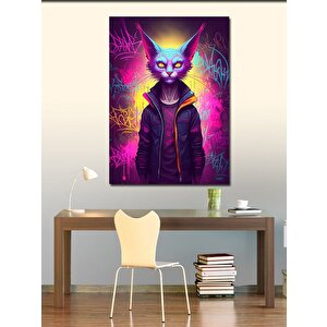 Kanvas Tablo Neon Kedi