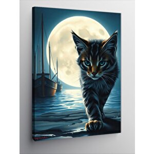 Kanvas Tablo Ay Işığı Kedisi 100x140 cm