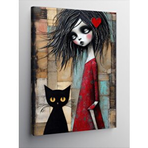 Kanvas Tablo Gotik Kız Ve Kedi