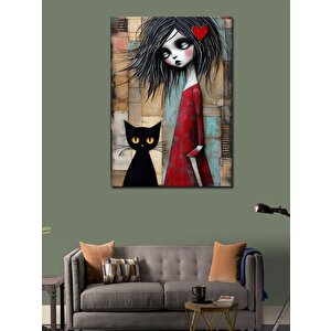 Kanvas Tablo Gotik Kız Ve Kedi