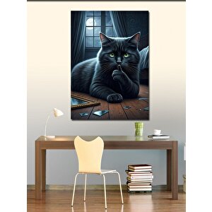 Kanvas Tablo Çizim Yapan Kedi 100x140 cm