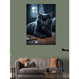 Kanvas Tablo Çizim Yapan Kedi 100x140 cm