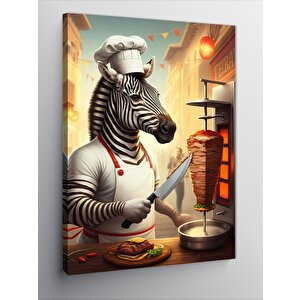 Kanvas Tablo Aşçı Zebra Döner Keserken 70x100 cm