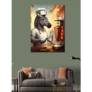 Kanvas Tablo Aşçı Zebra Döner Keserken 70x100 cm